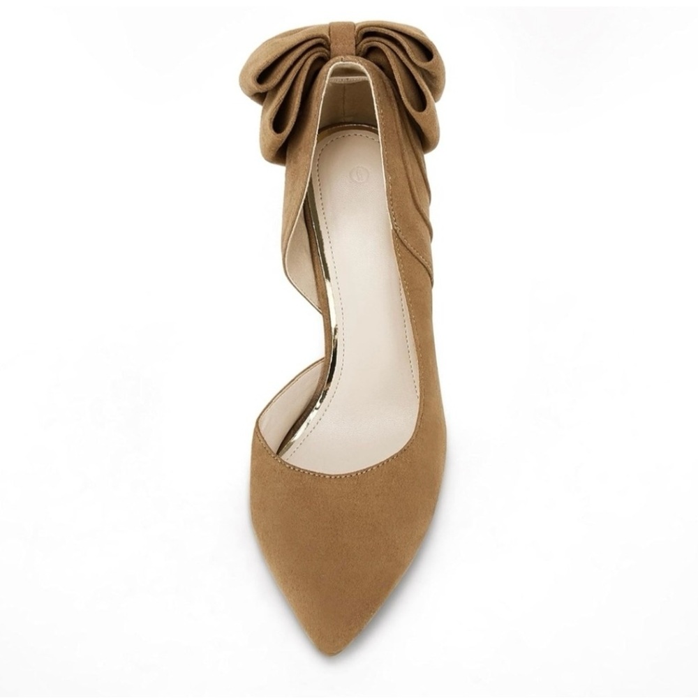 Coutgo Women's 9M  Pointed Toe High Heels Back Bow Tie D'Orsay Stiletto Suede